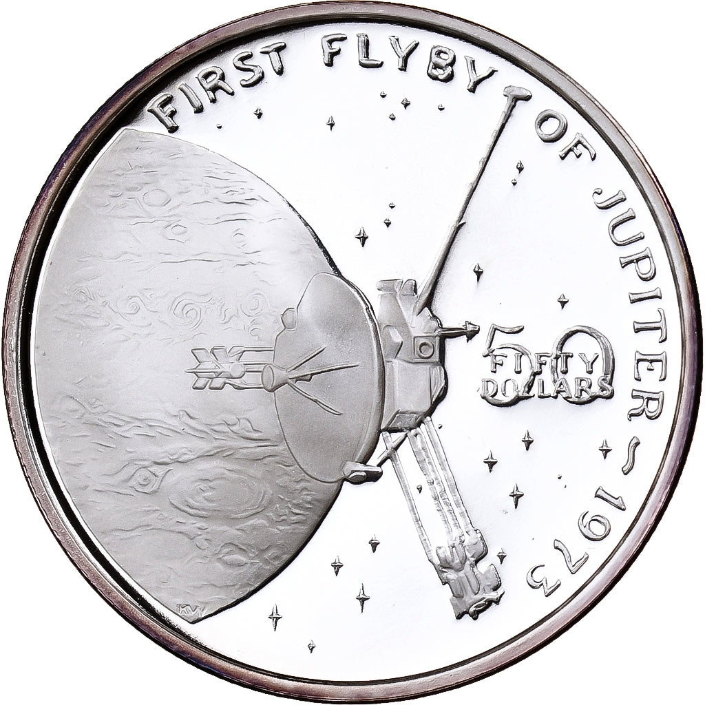 Marshall Islands, 50 Dollars, First Flyby of Jupiter, 1989, Sunshine Mint