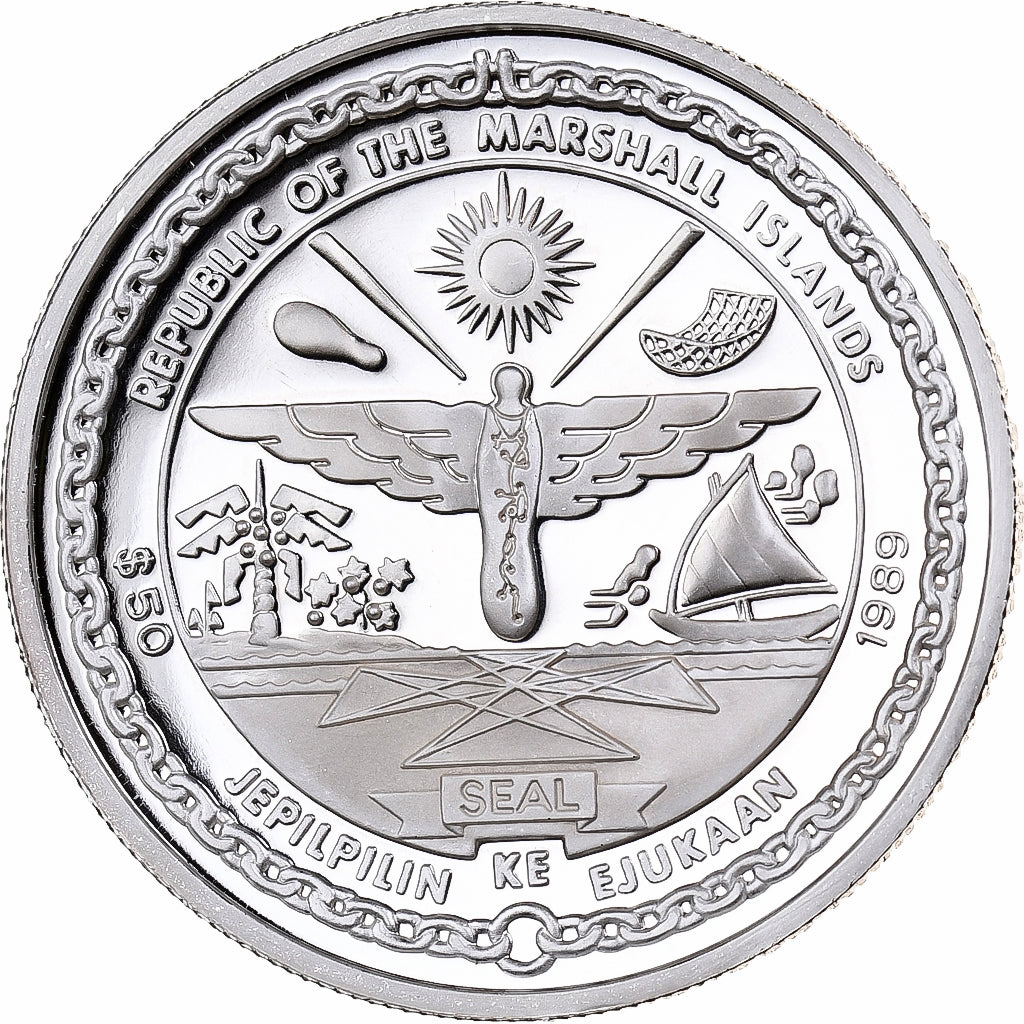Marshall Islands, 50 Dollars, First Flyby of Jupiter, 1989, Sunshine Mint
