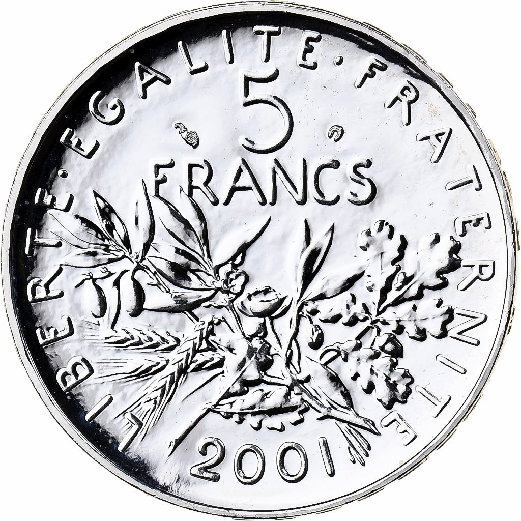 France, 5 Francs, Semeuse, 2001, MDP, BU, Silver, MS(65-70)