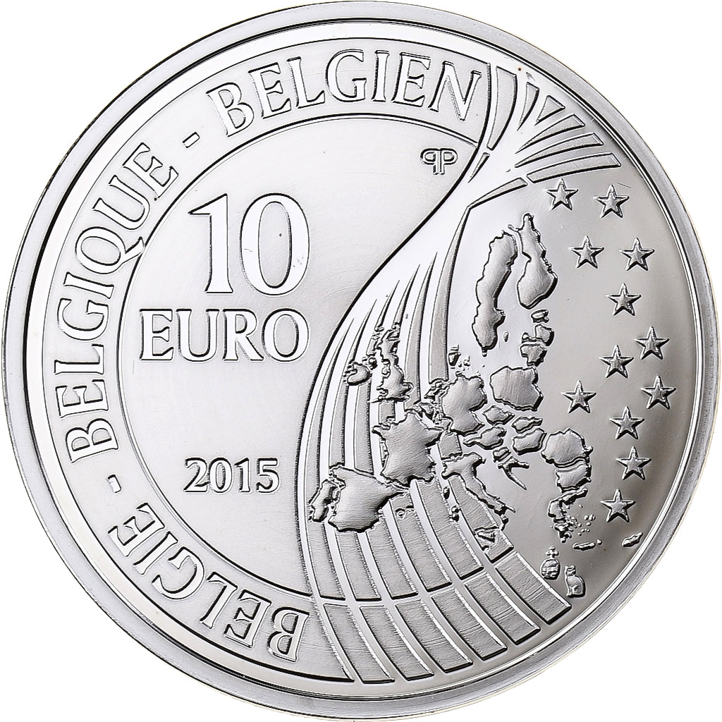 Bélgica, Philippe, 10 Euro, Waterloo, Proof, 2015, Brussels, Prata, MS(65-70)