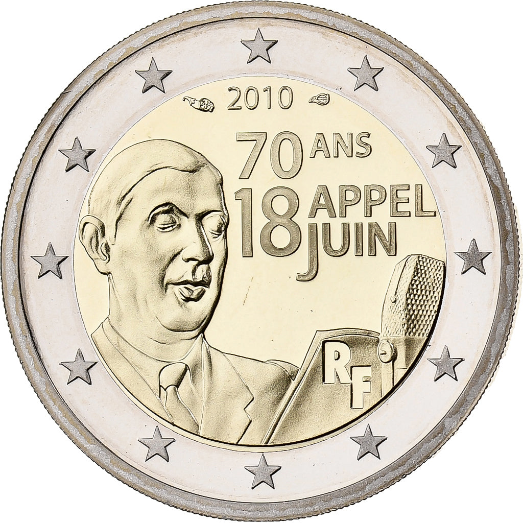 França, 2 Euro, Appel du 18 juin 1940, Proof, 2010, MDP, Bimetálico, MS(65-70)