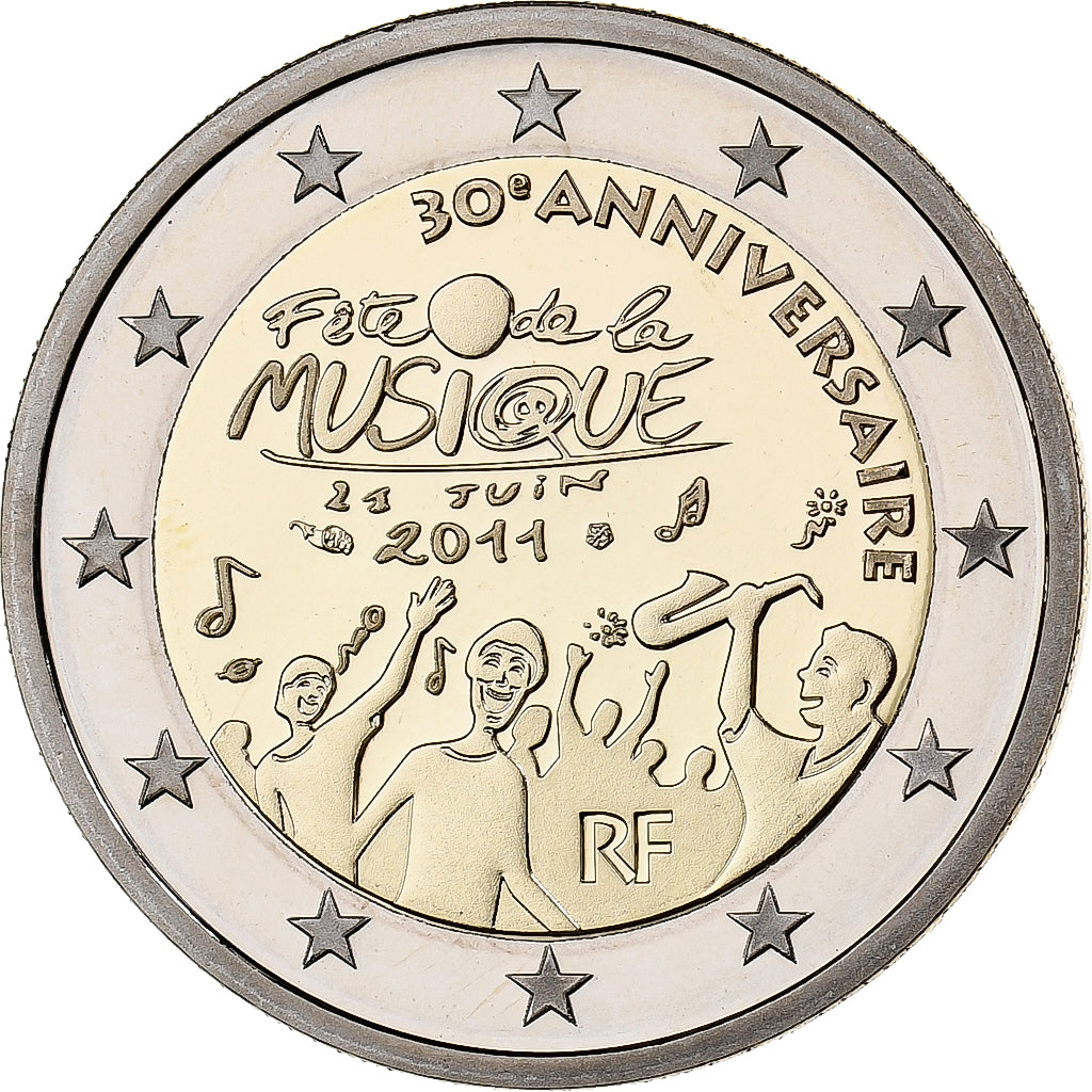France, 2 Euro, Fête de la Musique, BE, 2011, MDP, Bimétallique, FDC