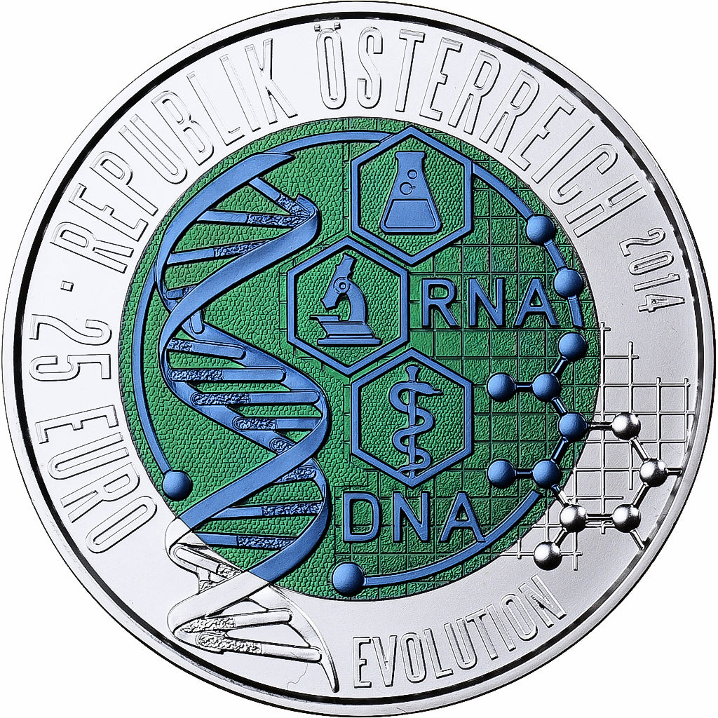 Áustria, 25 Euro, Evolution, Colourized, 2014, Vienna, Bimetálico, MS(65-70)
