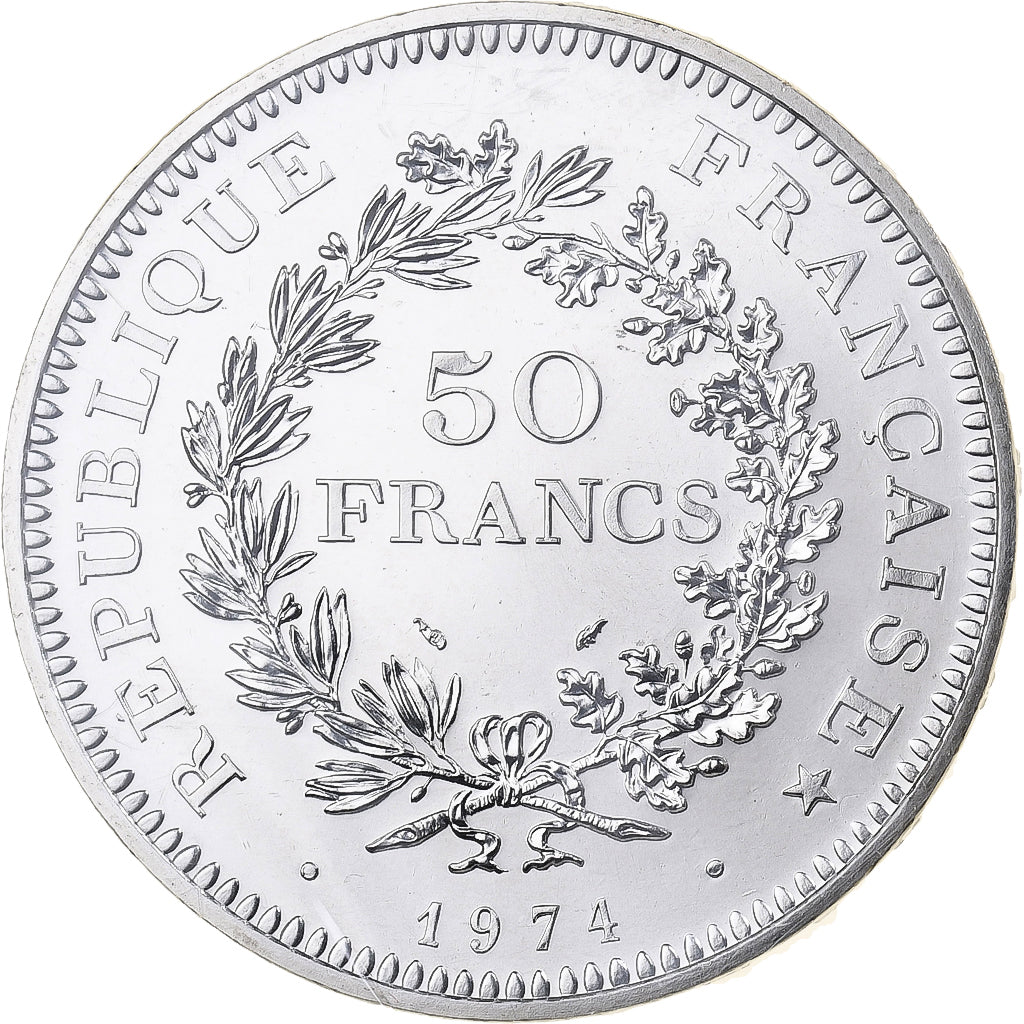 France, 50 Francs, Hercule, 1974, MDP, Silver, MS(65-70)