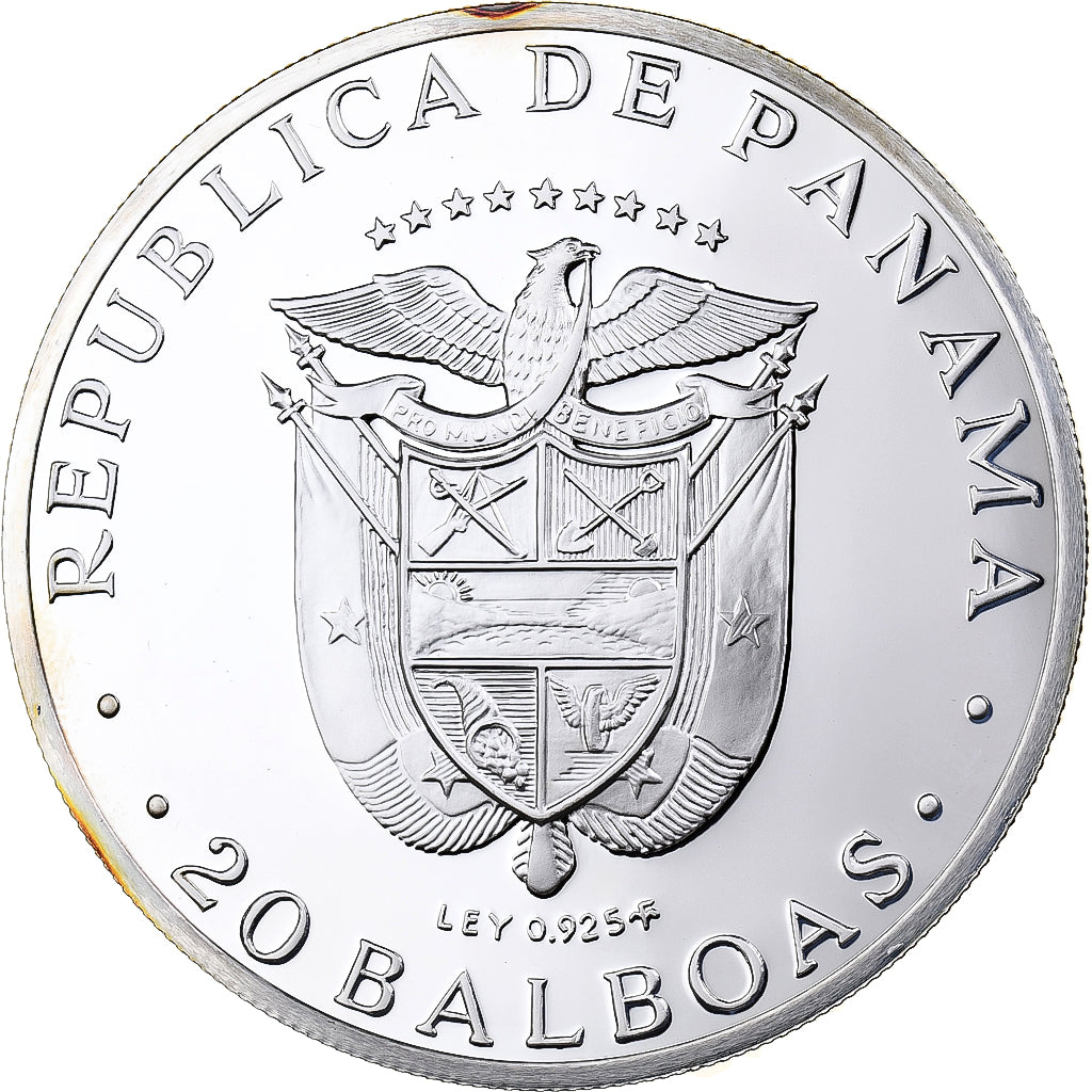 Panama, 20 Balboas, Simon Bolivar, 1976, Franklin Mint, Proof, Silver, MS(65-70)