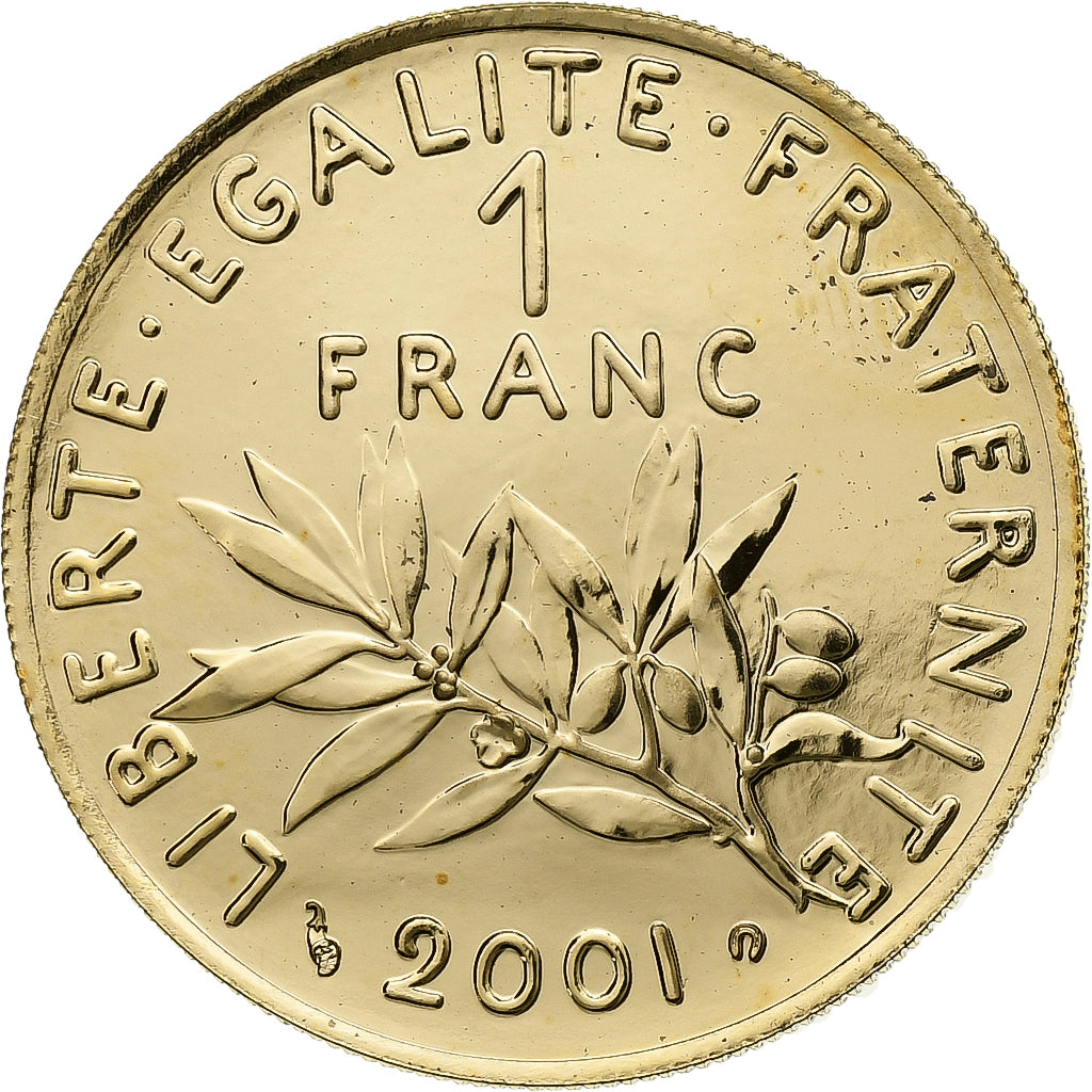 France, 1 Franc, Semeuse, 2001, MDP, BU, Gold, MS(65-70)