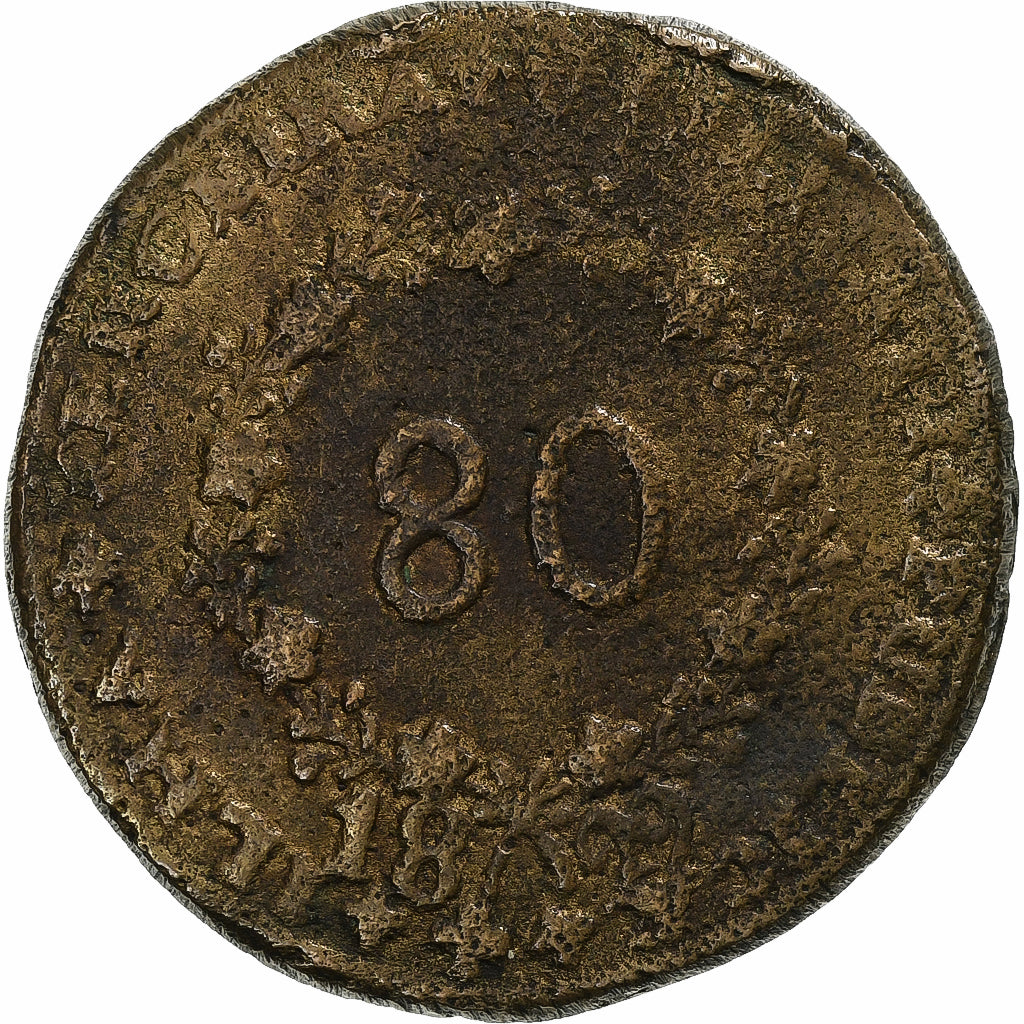 Azores, Maria II, 80 Reis, 1829, Angra, Bronze, VF(20-25), KM:4