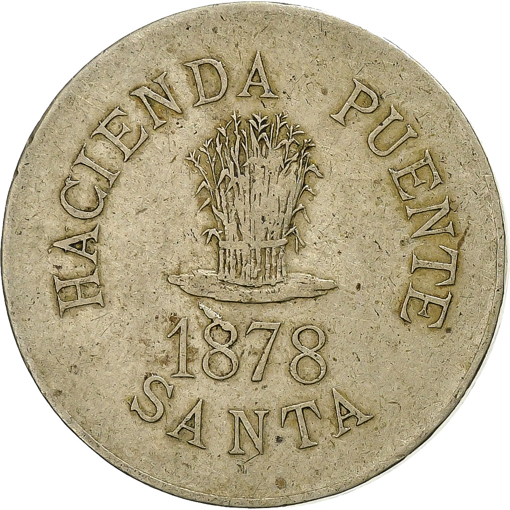 Peru, 20 Centavos, Wage token - Hacienda Puente, 1878, Cobre-níquel, VF(30-35)