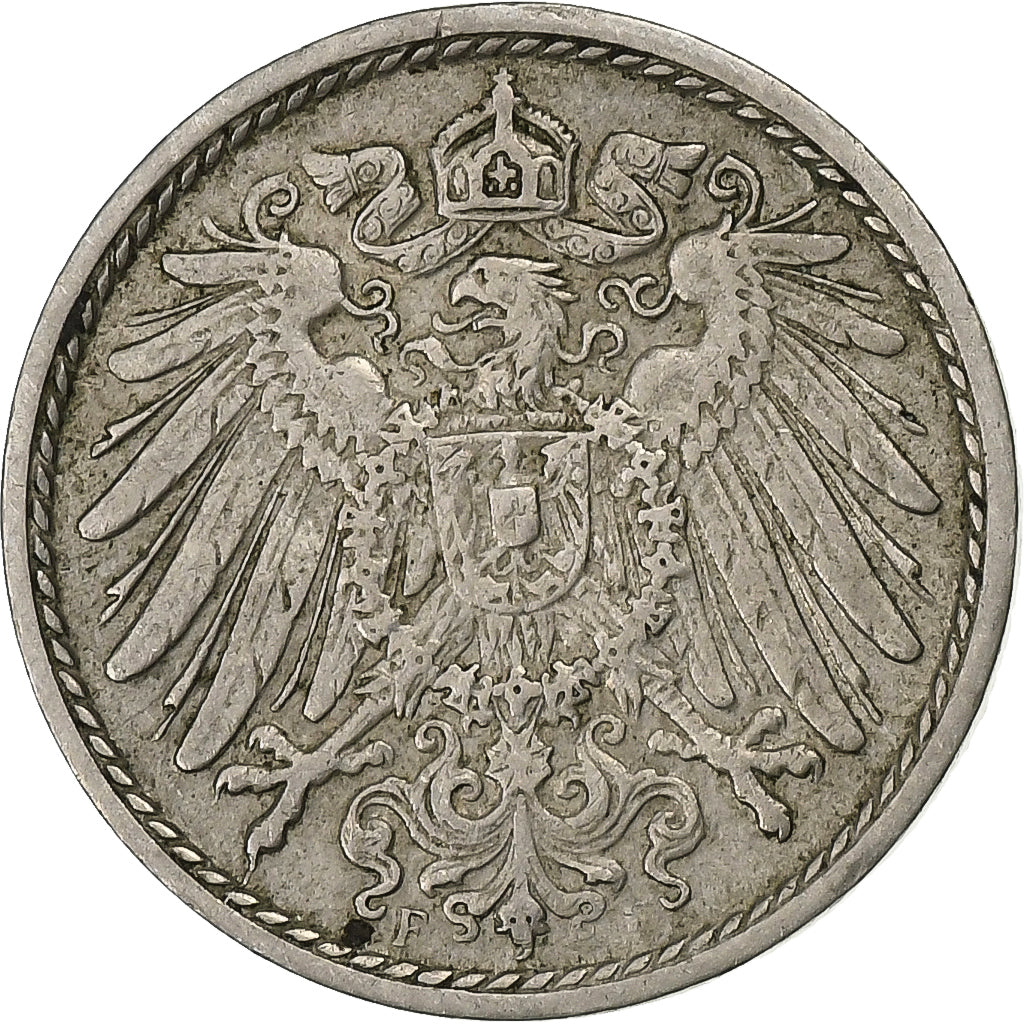 Niemcy, Wilhelm II, 5 Pfennig, 1913, Stuttgart, Miedź-Nikiel, EF(40-45)