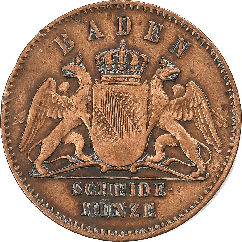Grand-duché de Bade, Frédéric Ier, 1/2 Kreuzer, 1862, Karlsruhe, Cuivre, TTB