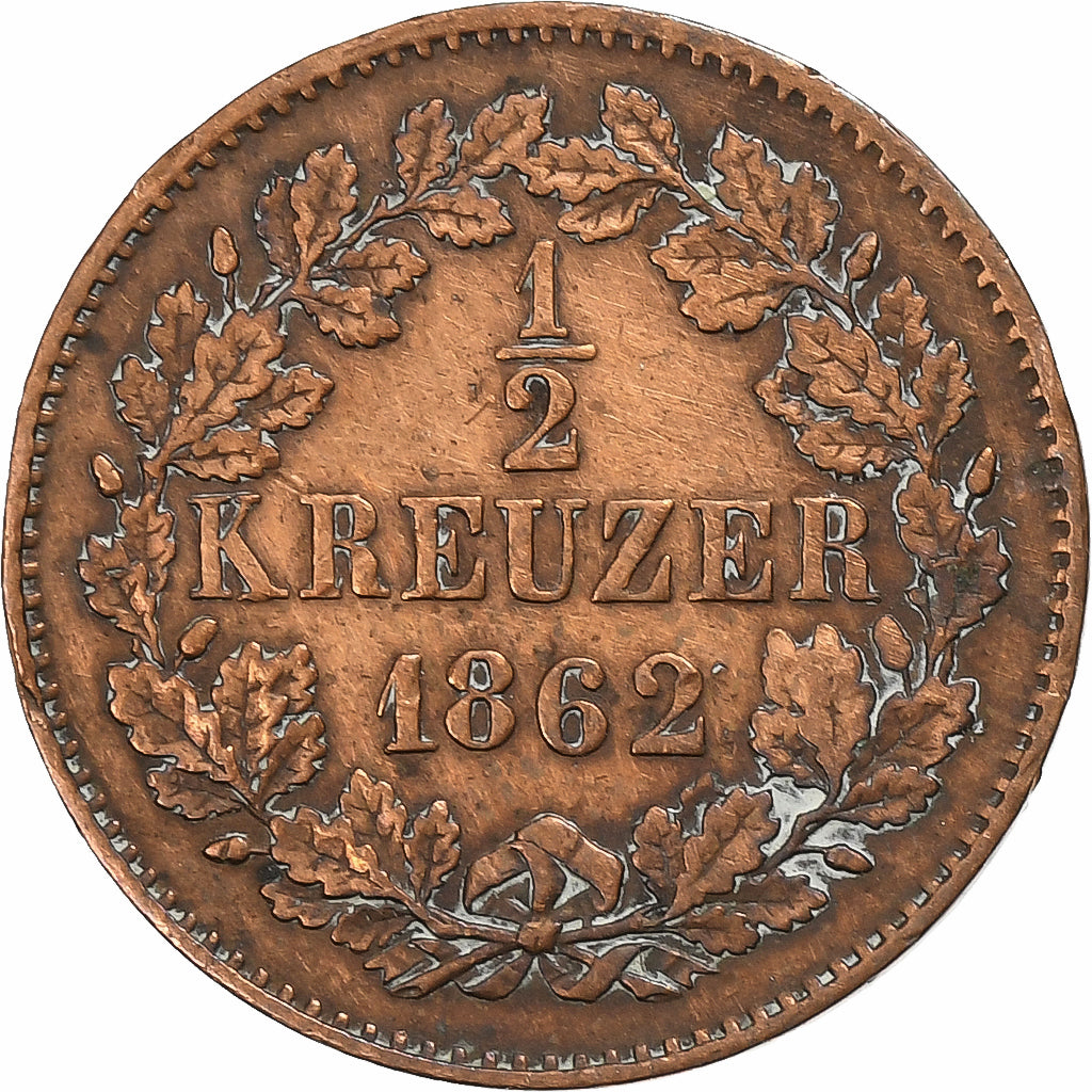 Grand-duché de Bade, Frédéric Ier, 1/2 Kreuzer, 1862, Karlsruhe, Cuivre, TTB
