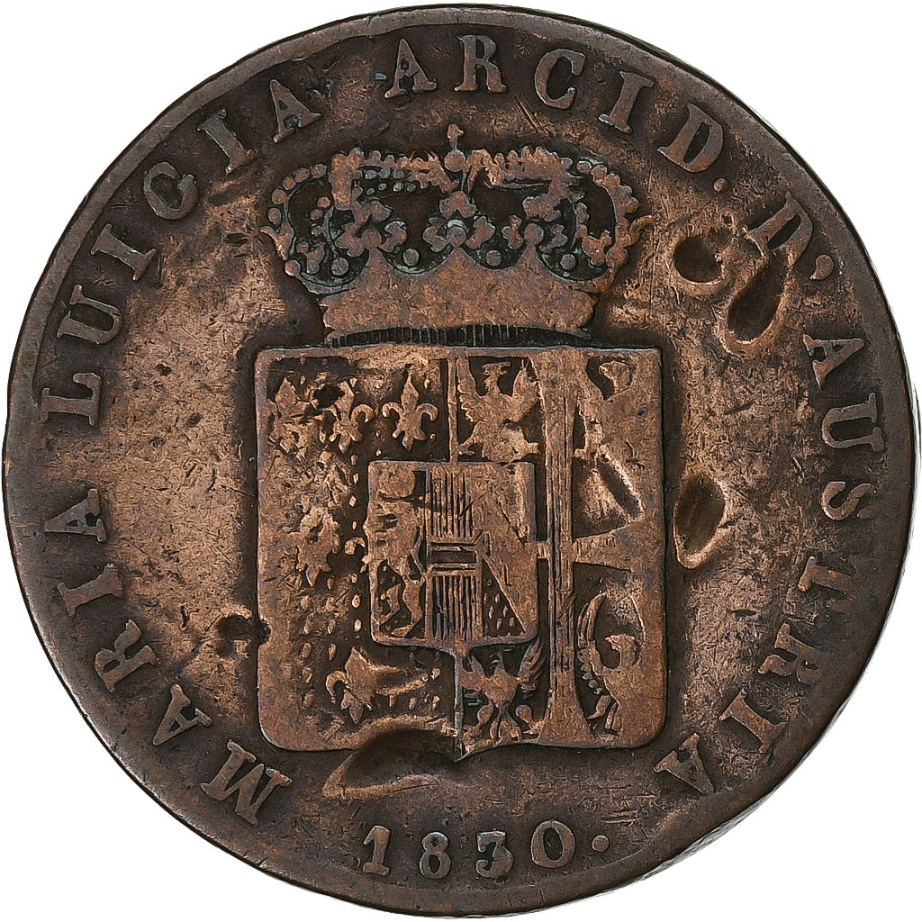 Duchy of Parma, Maria Luigia, 5 Centesimi, 1830, Parma, Rame, B+