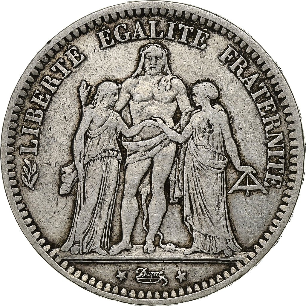 Francja, 5 Francs, Hercule, 1871, Bordeaux, Srebro, VF(20-25), Gadoury:745