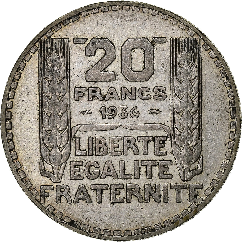 França, 20 Francs, Turin, 1936, Paris, Prata, VF(30-35), Gadoury:852