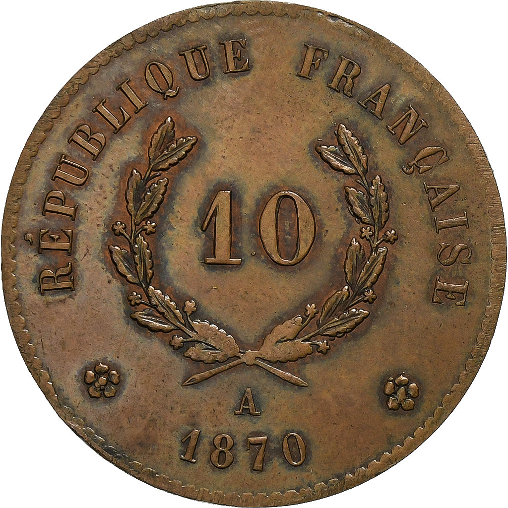 Francja, 10 Centimes, Ballon monté, 1870, Paris, Egzemplarz, Brązowy