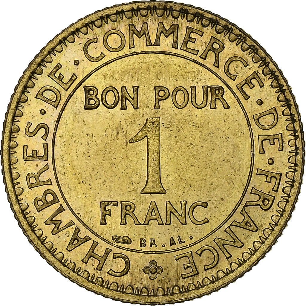 Francja, 1 Franc, Chambre de commerce, 1920, Paris, Pattern, Aluminium-Brąz