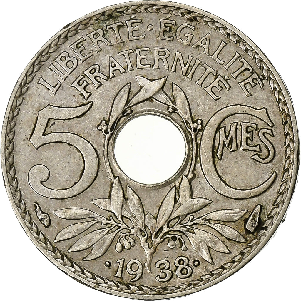 France, 5 Centimes, Lindauer, .1938., Paris, Maillechort, MS(60-62), Gadoury:171