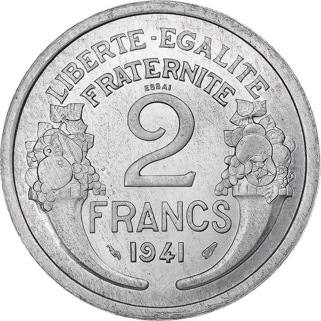 France, 2 Francs, Morlon, 1941, Paris, Specimen, Aluminum, AU(55-58)