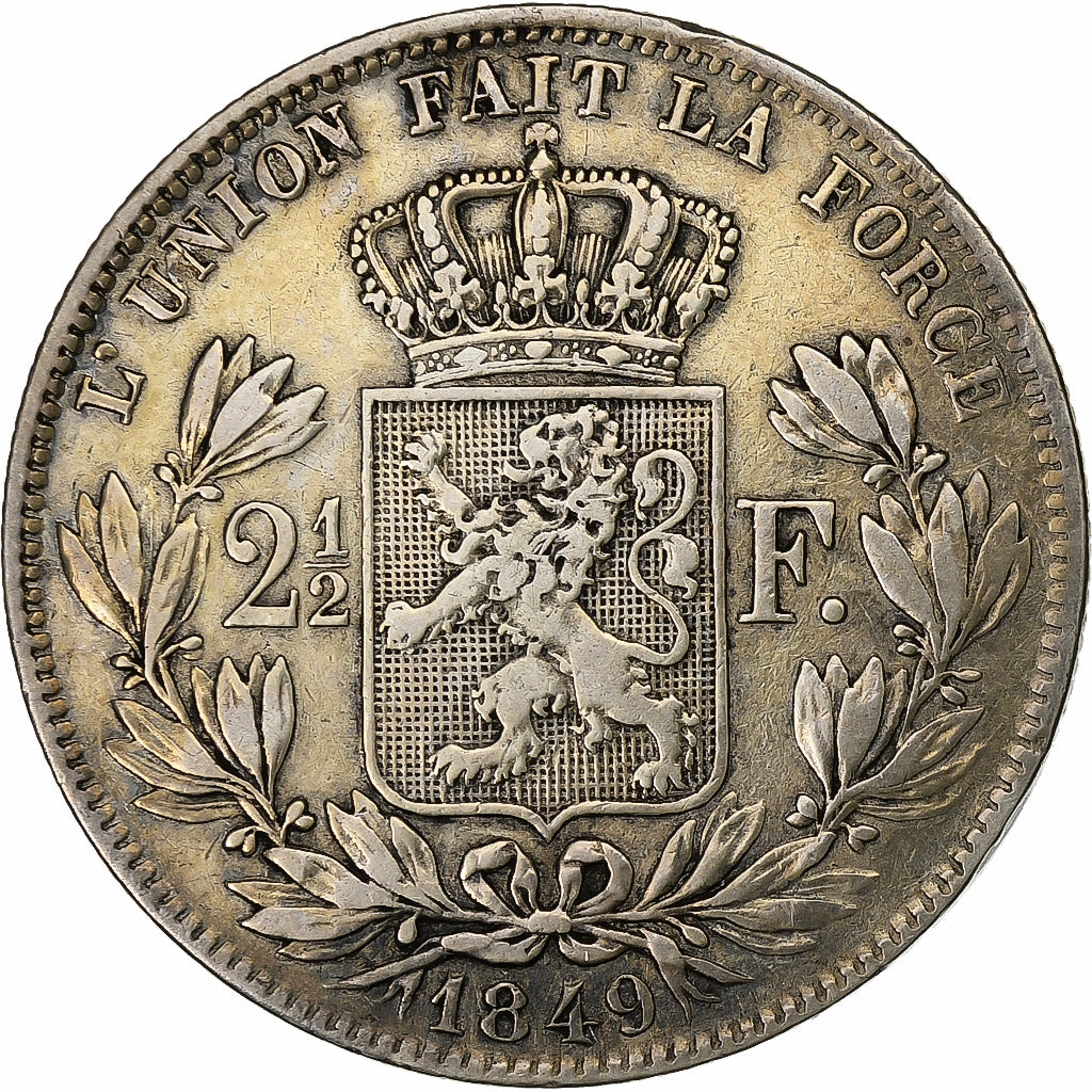 Bélgica, Leopold I, 2-1/2 Francs, 1849, Bruxelles, Plata, BC+, KM:11