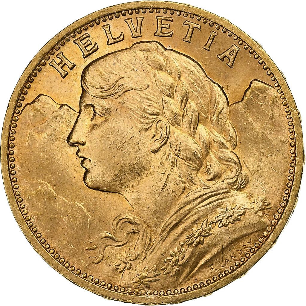 Szwajcaria, 20 Francs, Vreneli, 1935, Bern, Złoto, MS(60-62), KM:35.1