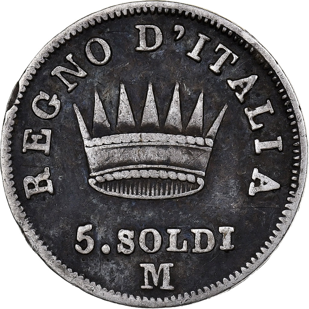 Kingdom of Italy, Napoleon I, 5 Soldi, 1813, Milan, Argento, MB