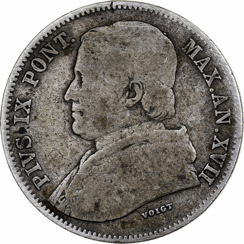 Papal States, Pius IX, 20 Baiocchi, 1862, Rome, Zilver, FR, KM:1360