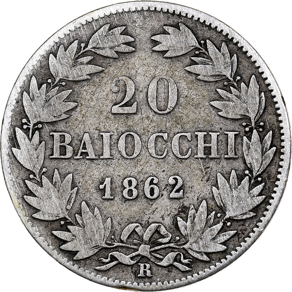Papal States, Pius IX, 20 Baiocchi, 1862, Rome, Zilver, FR, KM:1360