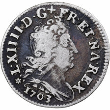 France, Louis XIV, 5 Sols aux insignes, 1703, Strasbourg, Silver, VF(20-25)