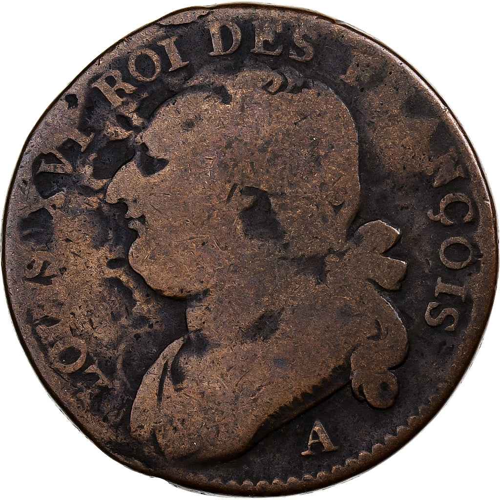 France, Louis XVI, 12 deniers françois, Paris, Cuivre, B+