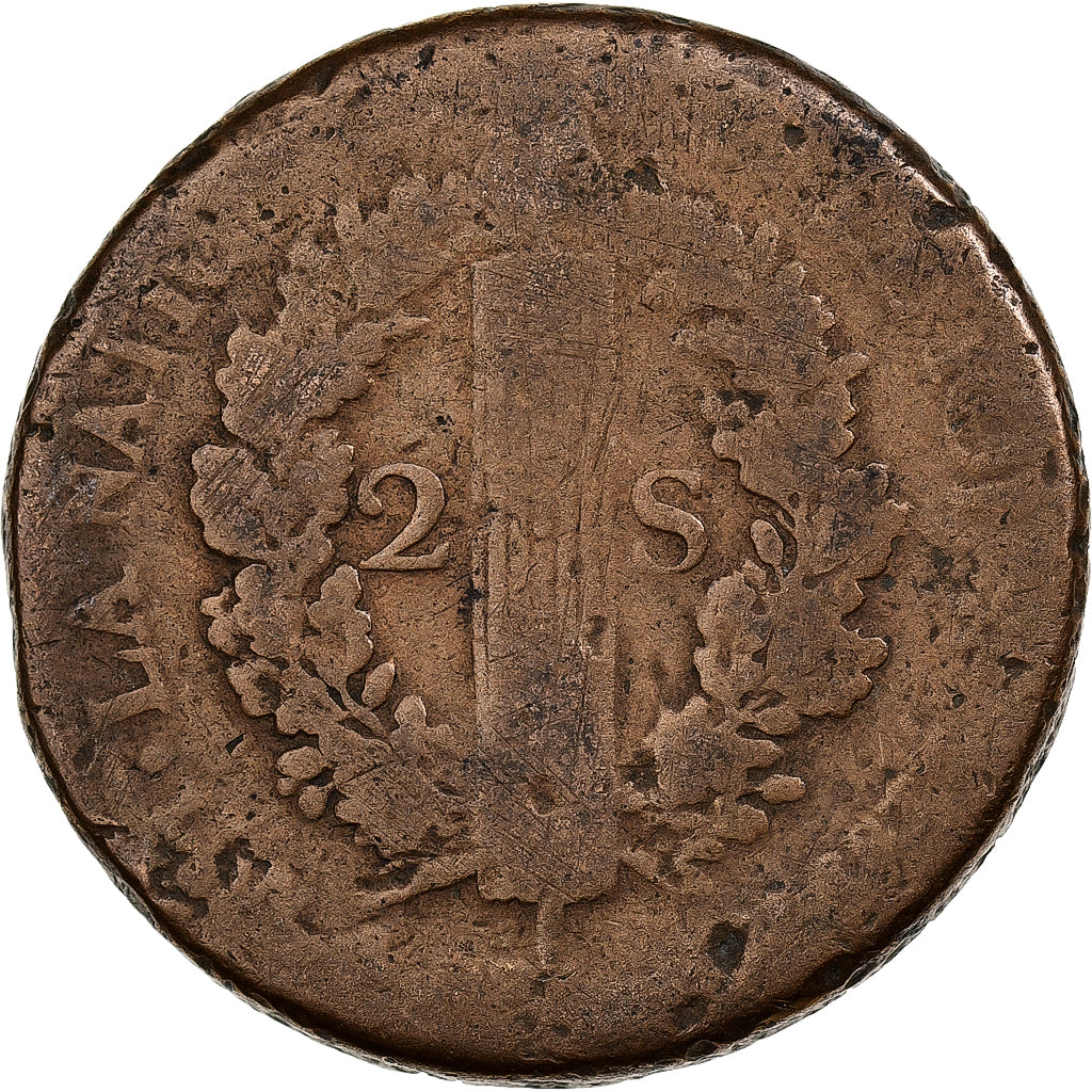 France, Louis XVI, 2 sols Français, 1792 / AN 4, Strasbourg, Métal de cloche