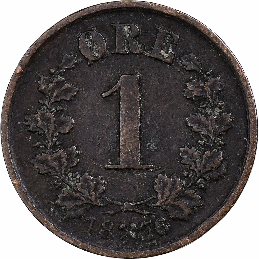 Norvegia, Oscar II, 1 Ore, 1876, Kongsberg, Bronzo, MB+