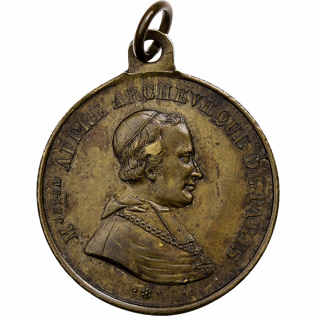 Frankrijk, Medaille, Mort de Monseigneur Affre, Archevêque de Paris, 1848, Tin