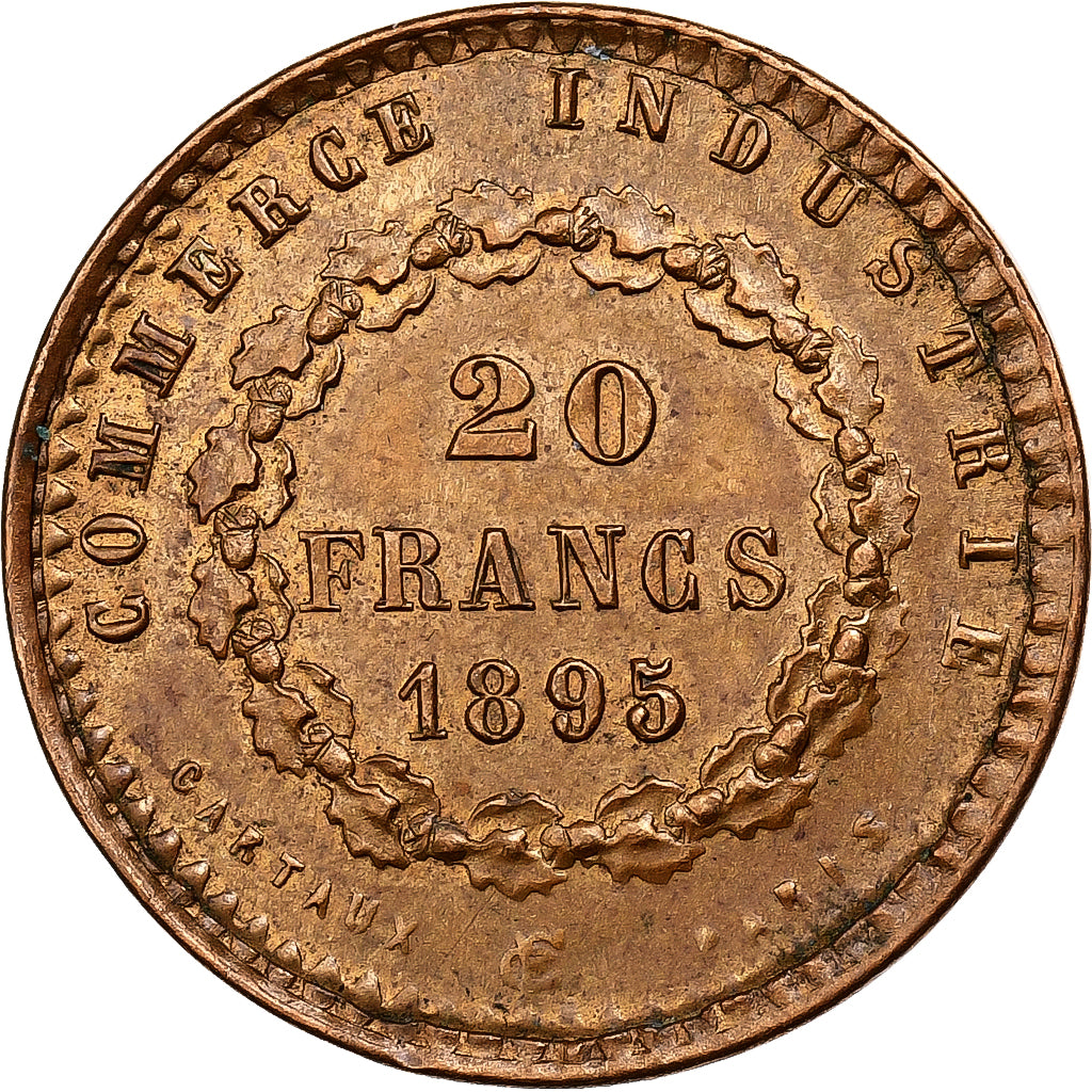 Francia, Gettone, 20 Francs copy, 1895, Brass covered cardboard, Cartaux, SPL-