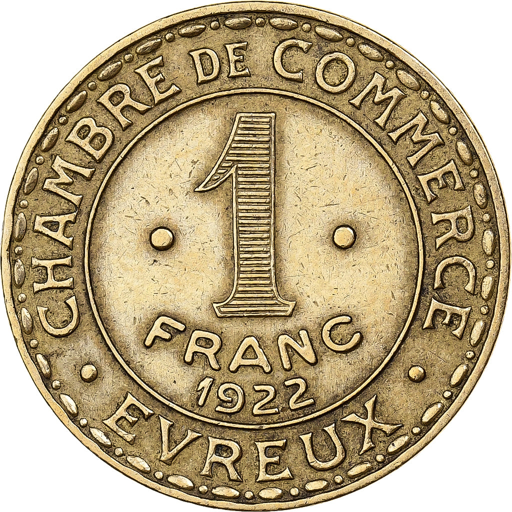 Frankreich, Chambre de commerce d'Evreux, 1 Franc, 1922, SS+, Messing