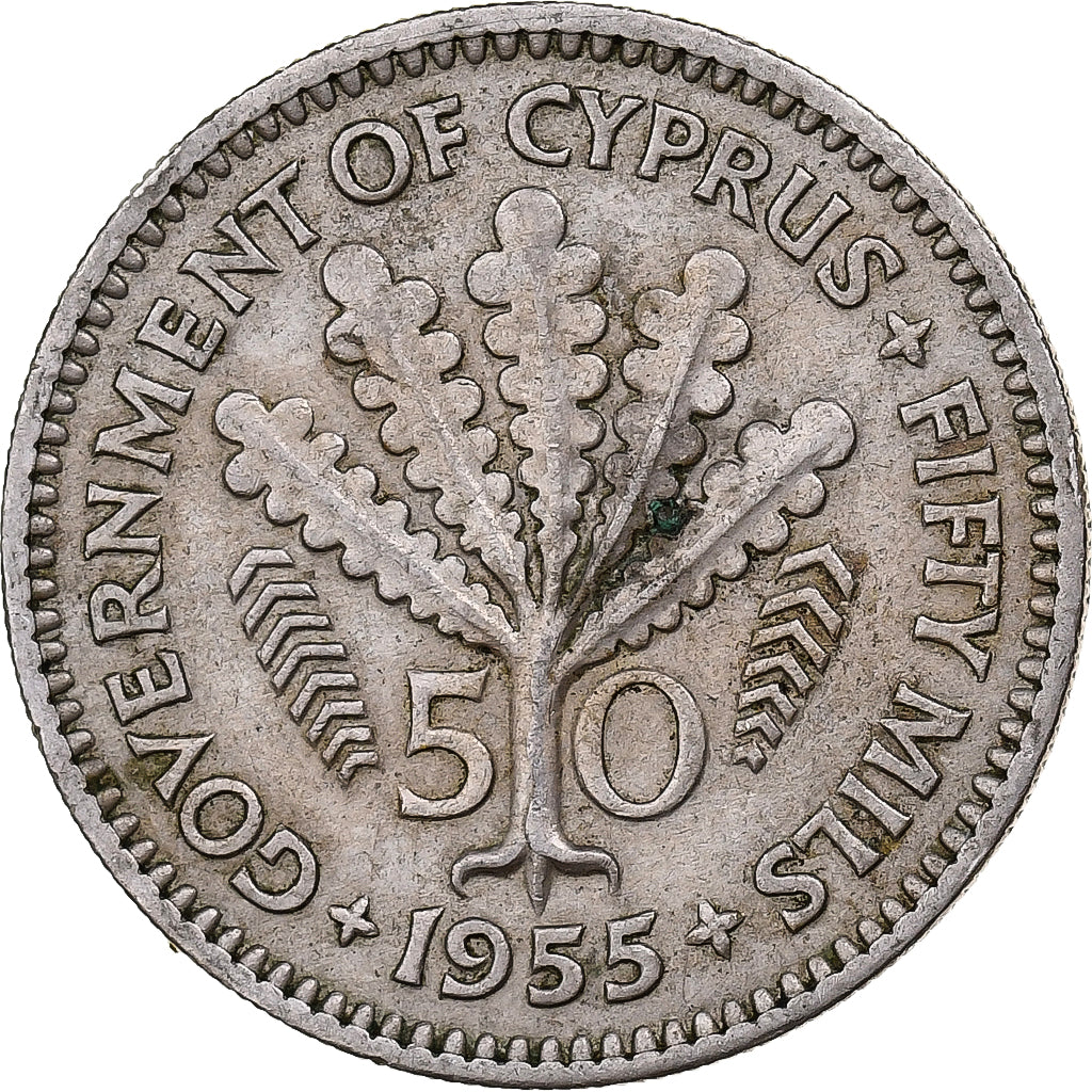 Zypern, Elizabeth II, 50 Mils, 1955, London, Cupronickel, S+