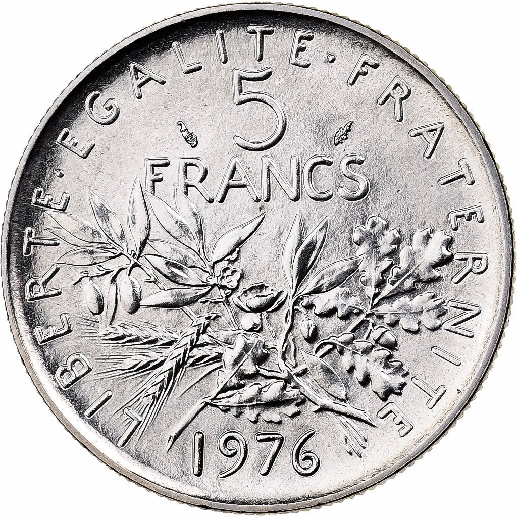 França, 5 Francs, Semeuse, 1976, MDP, série FDC, Cuproníquel, MS(65-70)