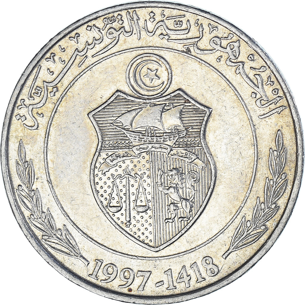 Tunisia, Dinar, 1997, Rame-nichel, BB