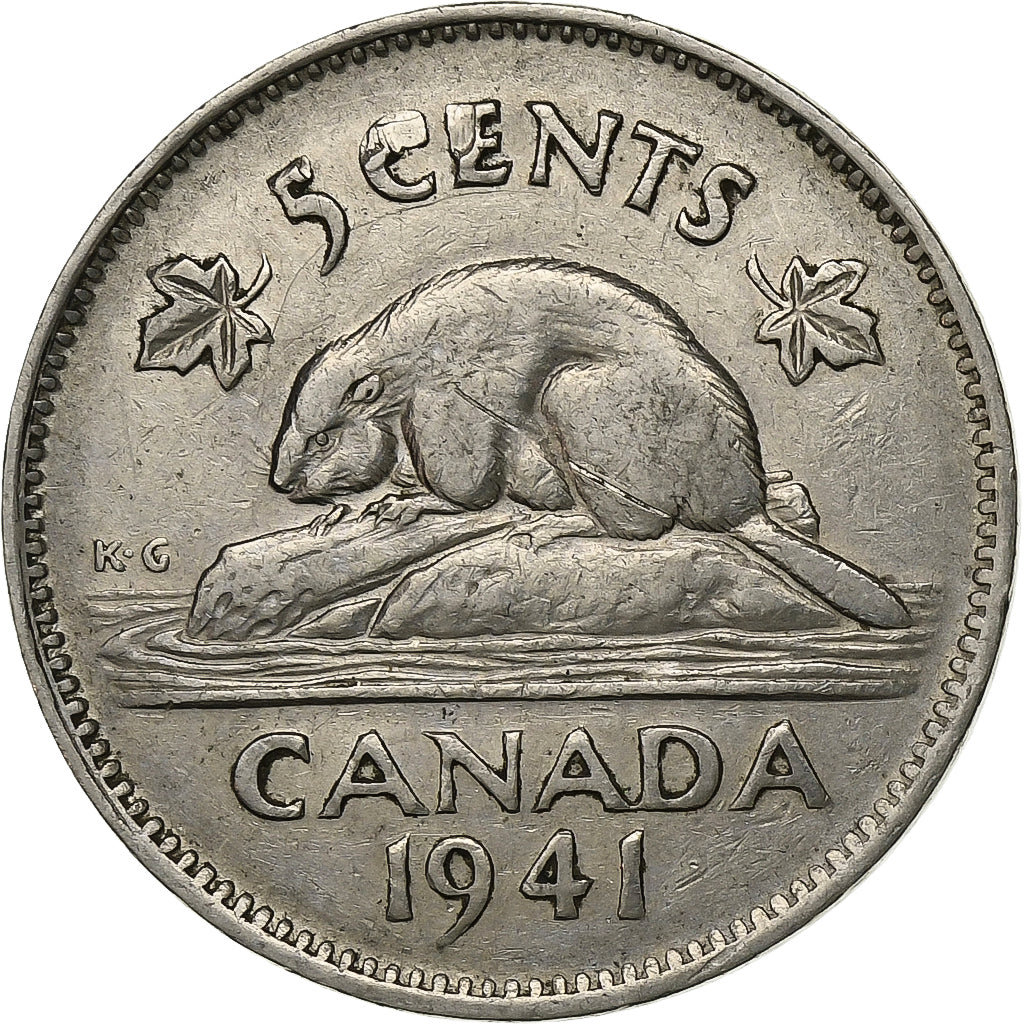 Canada, George VI, 5 Cents, 1941, Ottawa, Nikiel, AU(55-58)