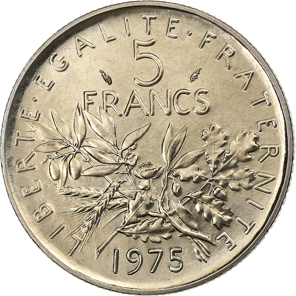 França, 5 Francs, Semeuse, 1975, MDP, série FDC, Cuproníquel, MS(65-70)