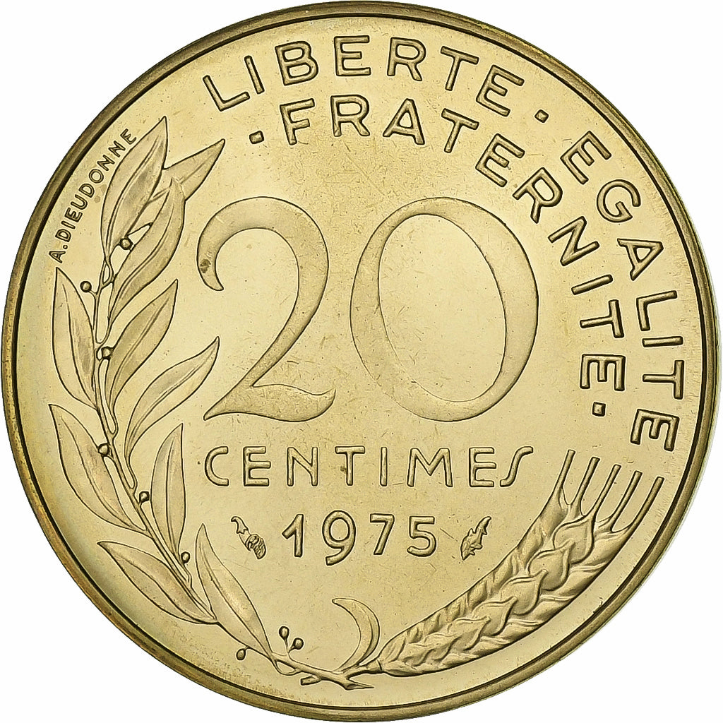 Frankrijk, 20 Centimes, Marianne, 1975, MDP, série FDC, Bronze-Aluminium, FDC