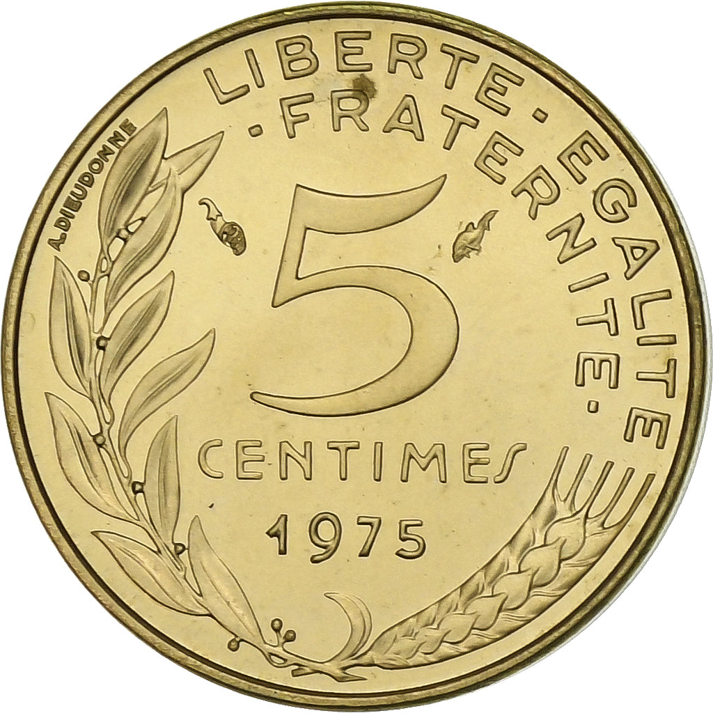 Frankrijk, 5 Centimes, Marianne, 1975, MDP, série FDC, Bronze-Aluminium, FDC