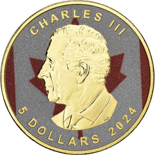 Canadá, Charles III, 5 Dollars, 2024, Ottawa, Colorized, Prata, MS(65-70)