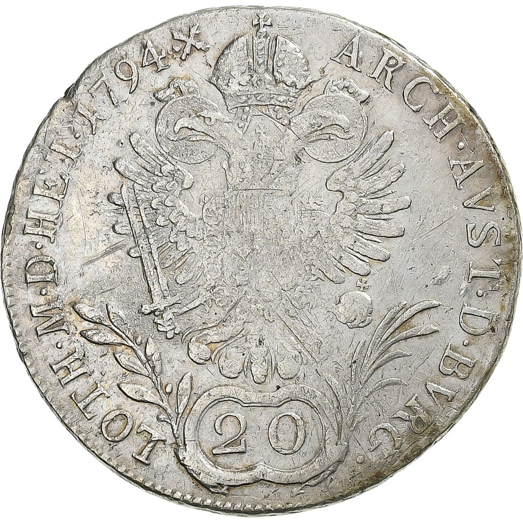 Austria, Francis  II, 20 Kreuzer, 1794, Alba Iulia, Plata, BC+, KM:2139