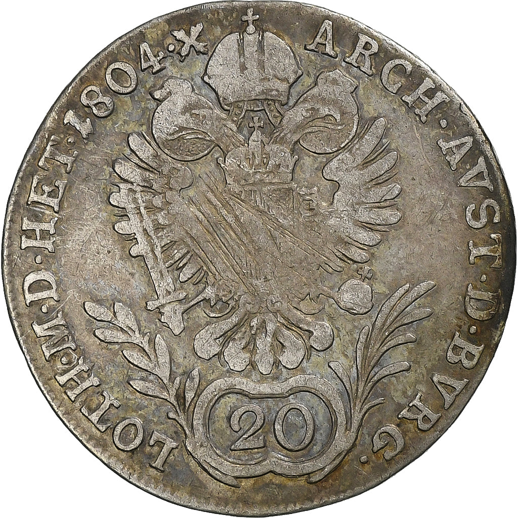 Áustria, Francis  II, 20 Kreuzer, 1804, Baia mare, Prata, VF(20-25), KM:2139