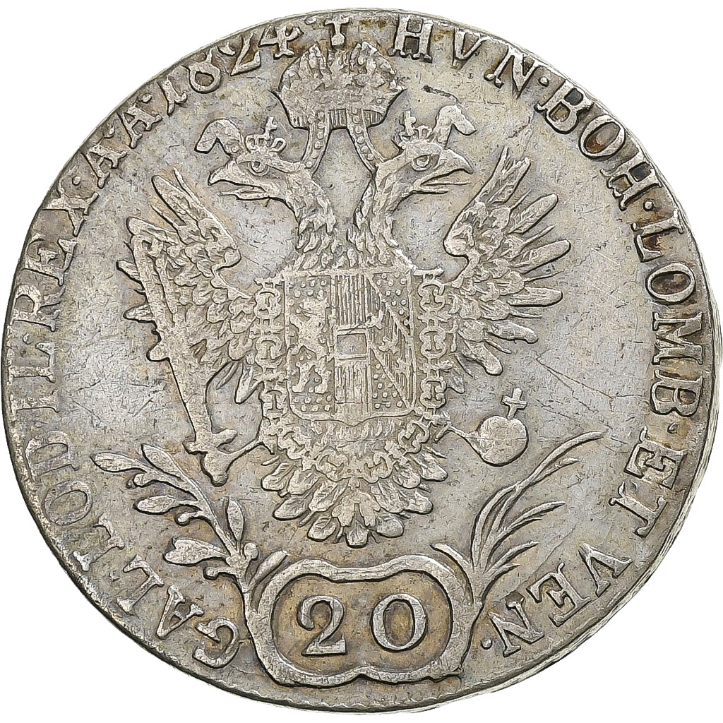 Austria, Francis I, 20 Kreuzer, 1824, Alba Iulia, Srebro, VF(20-25), KM:2143