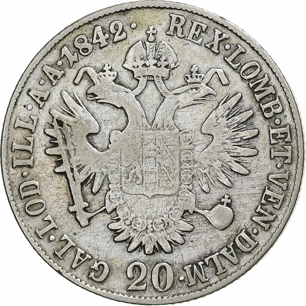 Austria, Ferdinand I, 20 Kreuzer, 1842, Alba Iulia, Argento, MB+, KM:2208