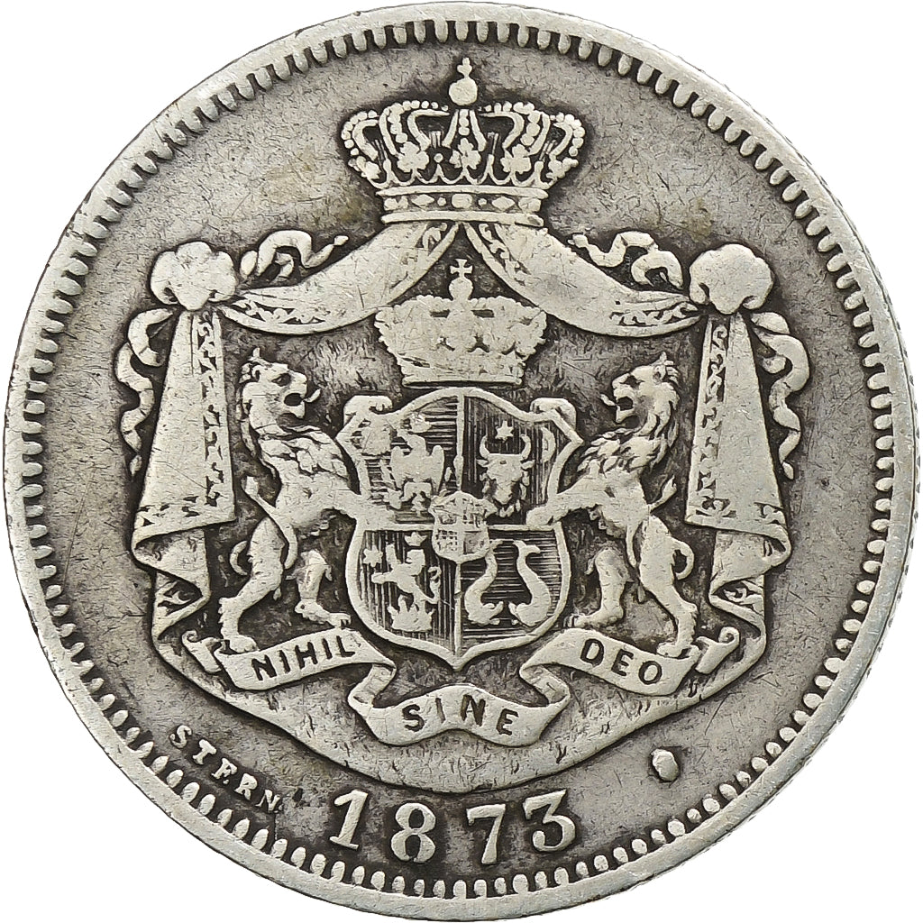 Romania, Carol I, 1 Leu, 1873, Brussels, Argento, MB, KM:10
