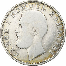 Romania, Carol I, 1 Leu, 1874, Brussels, Silver, VF(20-25), KM:10