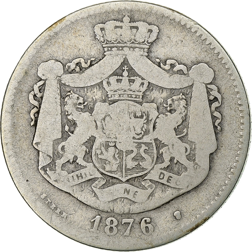 Romania, Carol I, 2 Lei, 1876, Brussels, Argento, MB, KM:8