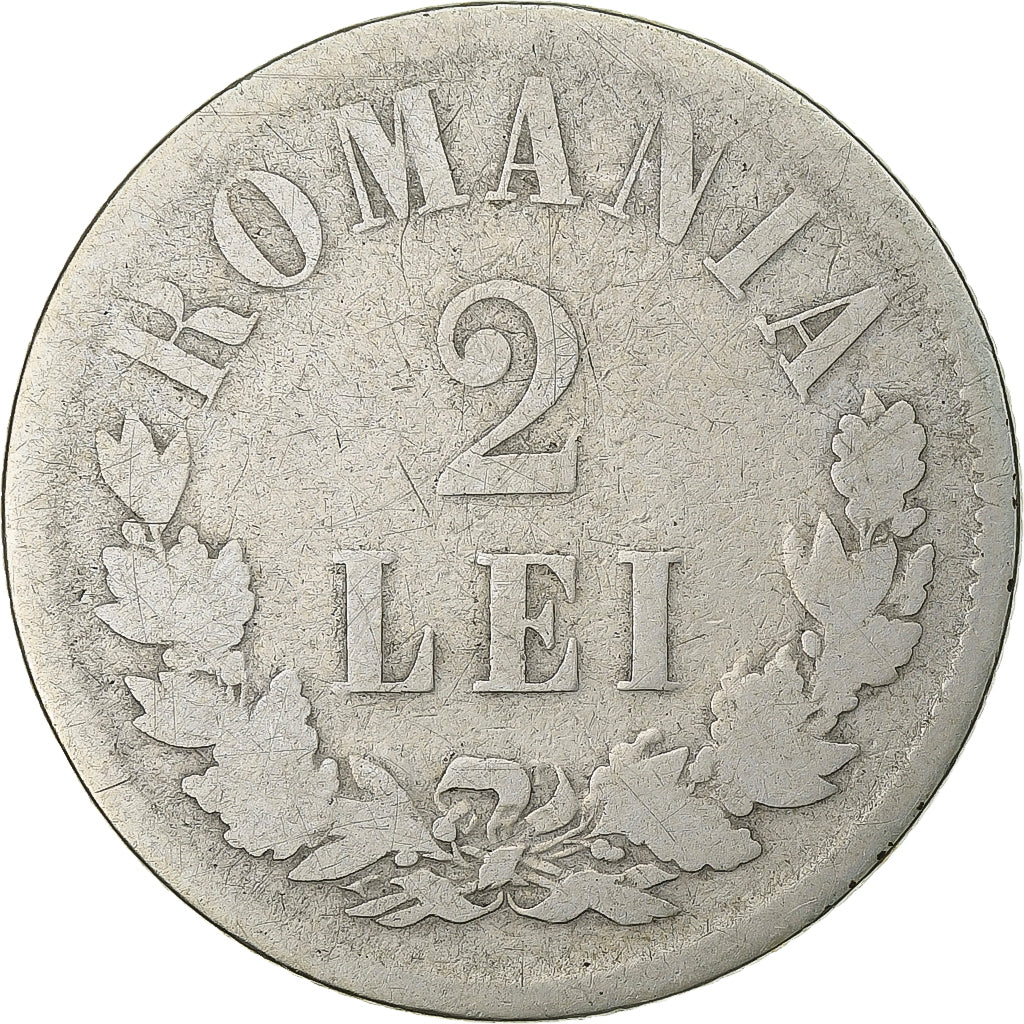 Romania, Carol I, 2 Lei, 1876, Brussels, Argento, MB, KM:8
